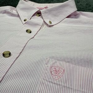 Ariat Pro Series Shirt Mens XXL Pink Striped Logo Button Down Long Sleeve Pocket